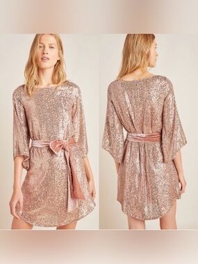 Anthropologie starling sequined tunic dress rose gold women’s size small